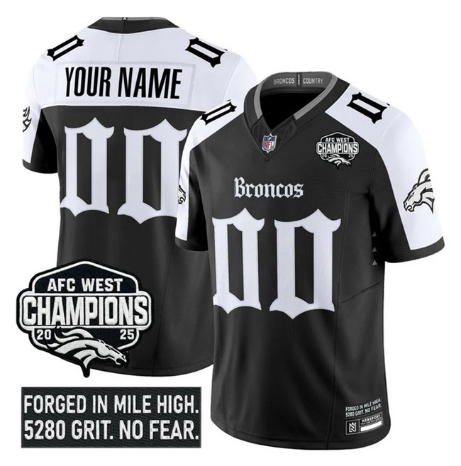Men's Denver Broncos Active Player Custom Black Alternate F.U.S.E 2025 Afc West Champions Patch ‘Gothic Mile High Shadows Edition’ Vapor Limited Stitched Football Jersey Men's Denver Broncos Active Player Custom Black Alternate F.U.S.E 2025 Afc West Champions Patch ‘Gothic Mile High Shadows Edition’ Vapor Limited Stitched Football Jersey